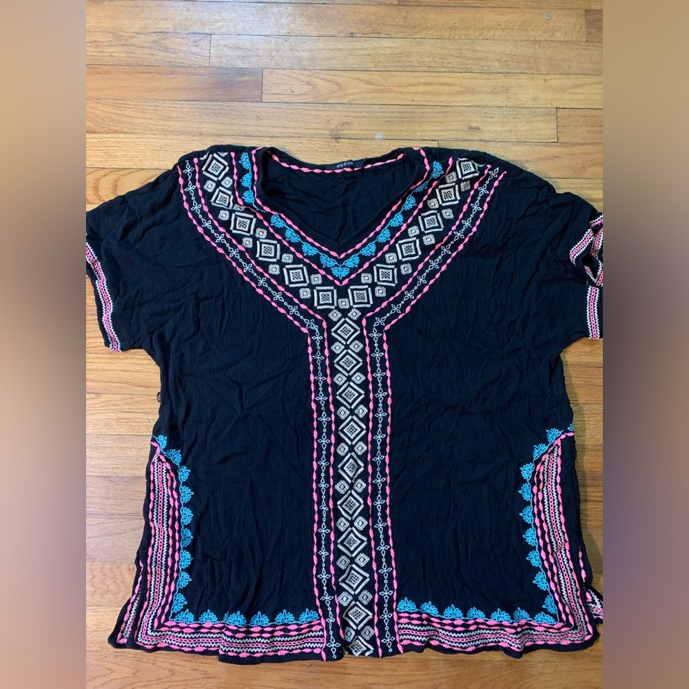 Embroidered Black and Pink Women's Top